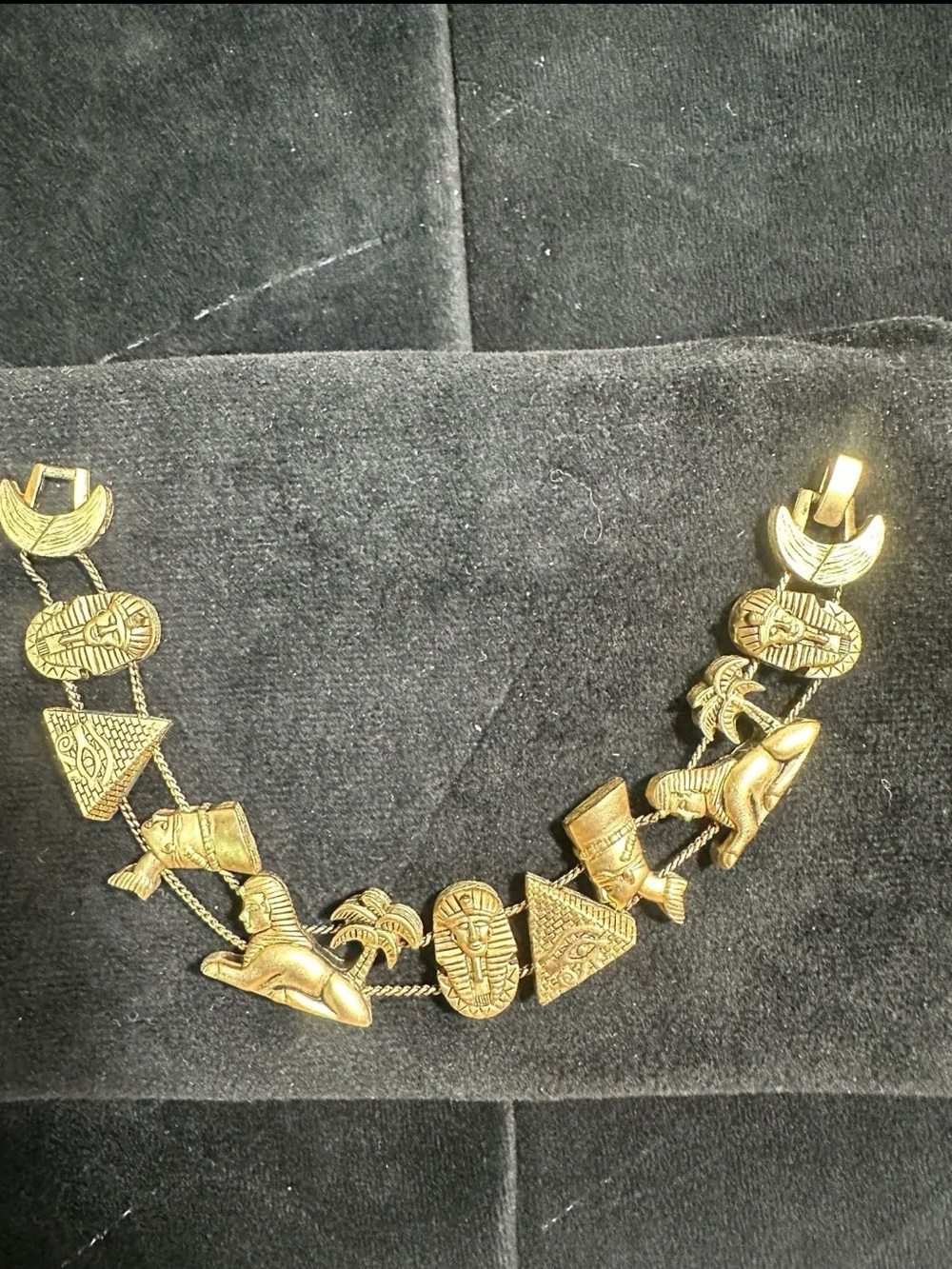 NOS / Vtg: Egyptian Revival Motif Gold Toned Slider Bracelet